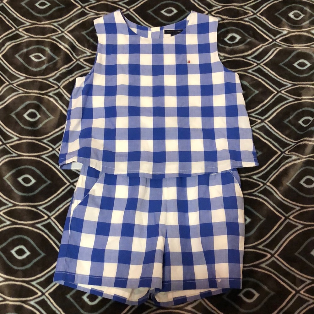 Tommy Hilfiger Girls Checkered Blue Romper (12)